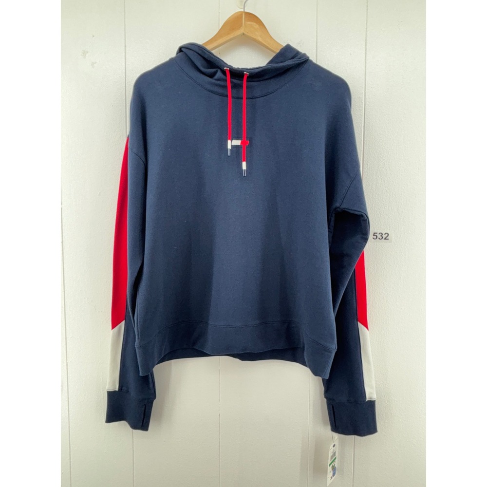 NWT Tommy Hilfiger Sport Men's Navy Blue Colorblock Funnel Neck Hoodie Sise L